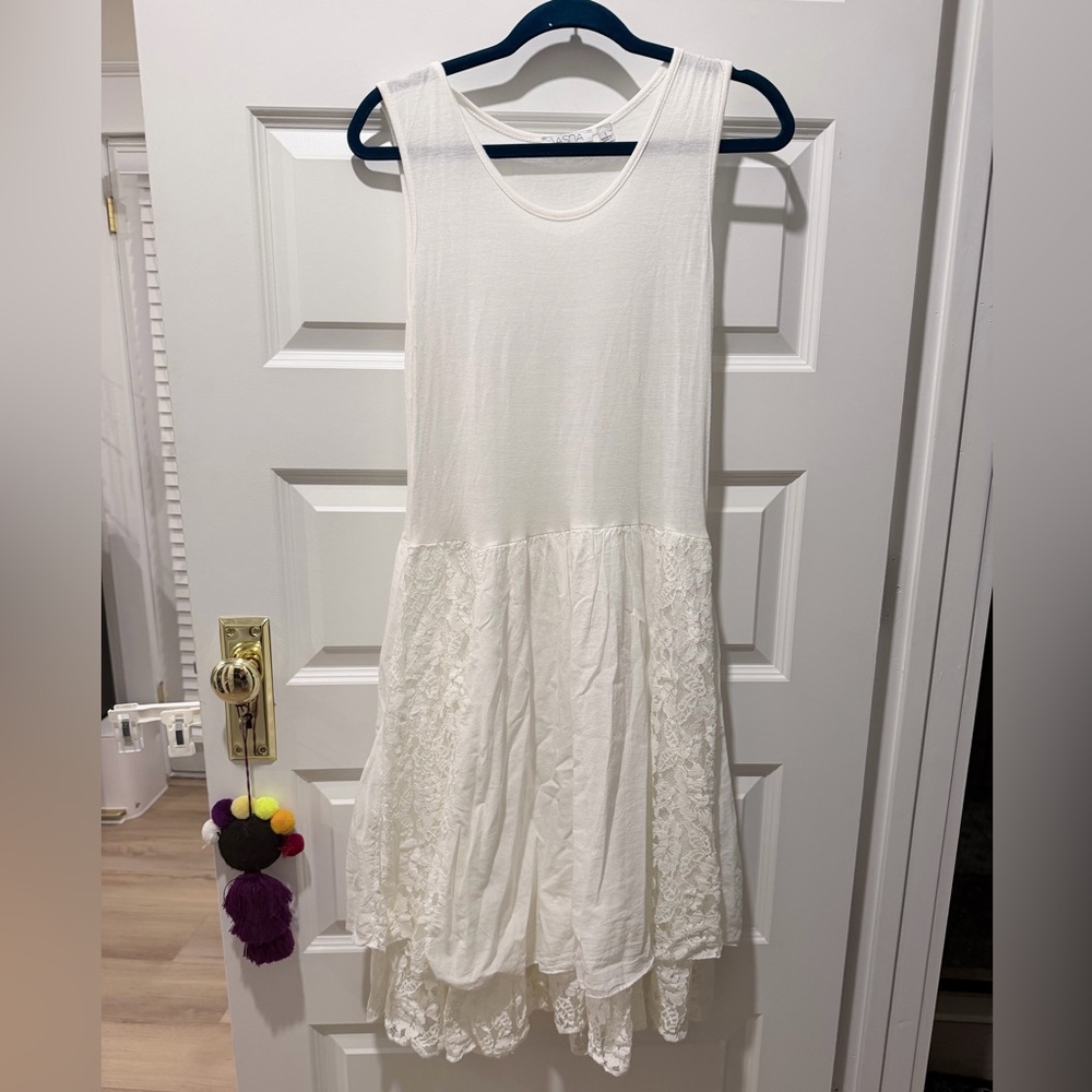 Vasna Made in Italy Cotton White Lace Summer Sleeveless Dress